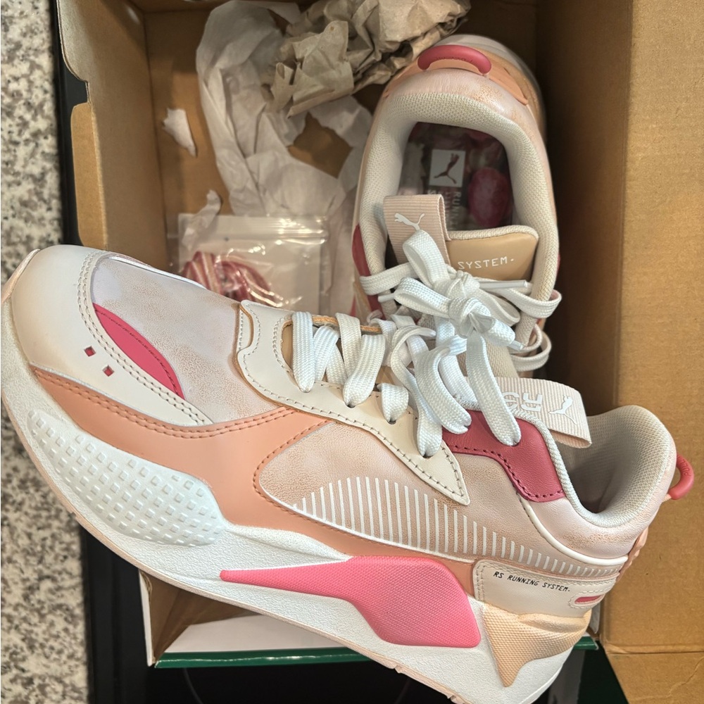 Puma Women's Athletic Sneakers in White, Pink & Peach